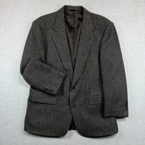 VTG 90s Palm Beach Wool Herringbone Blazer Sport Coat Men 40R Gray Ivy Academia